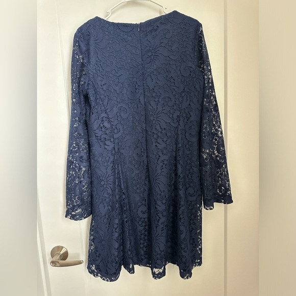 Navy Blue AB Studio Long Sleeve Lace Sheath Dress - Picture 3 of 6